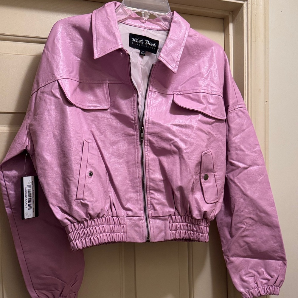 White Birch Glossy Pink Bomber Jacket